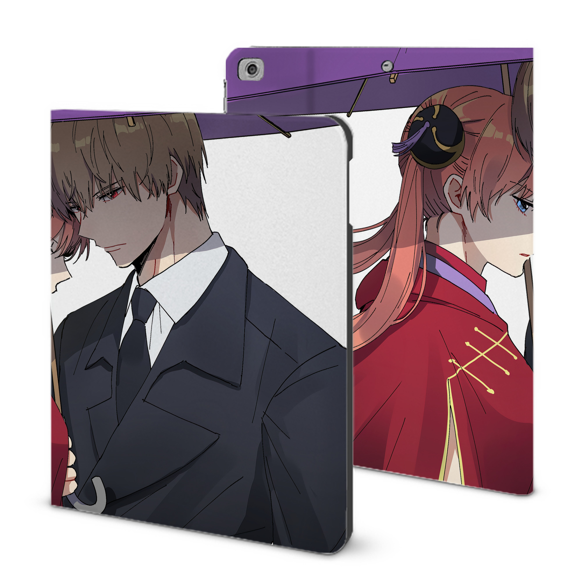ぎんたま 坂田銀時（さかたぎんとき） 神楽 志村新八（しむら しんぱち） GINTAMA Sakata Gintoki Kagura Shimura Shinpachi IPad ケース ブック型 PUレザー TPU 耐衝撃 軽量 薄型 ペン収納なし 全面保護 IPad 各モデル対応